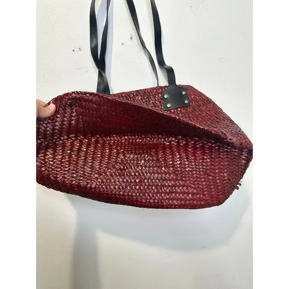 ALLSAINTS Women's Red Straw No Closure Open Zipper Pockets Mosley Straw Tote Bag - Picture 8 of 10